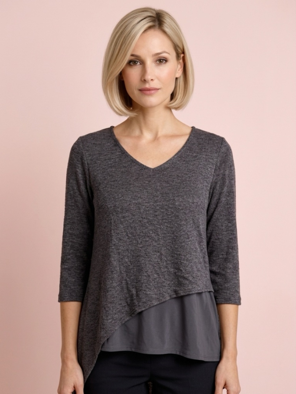 Simpli Asymmetrical Hem Taupe Brown Tunic Top Y2K-12